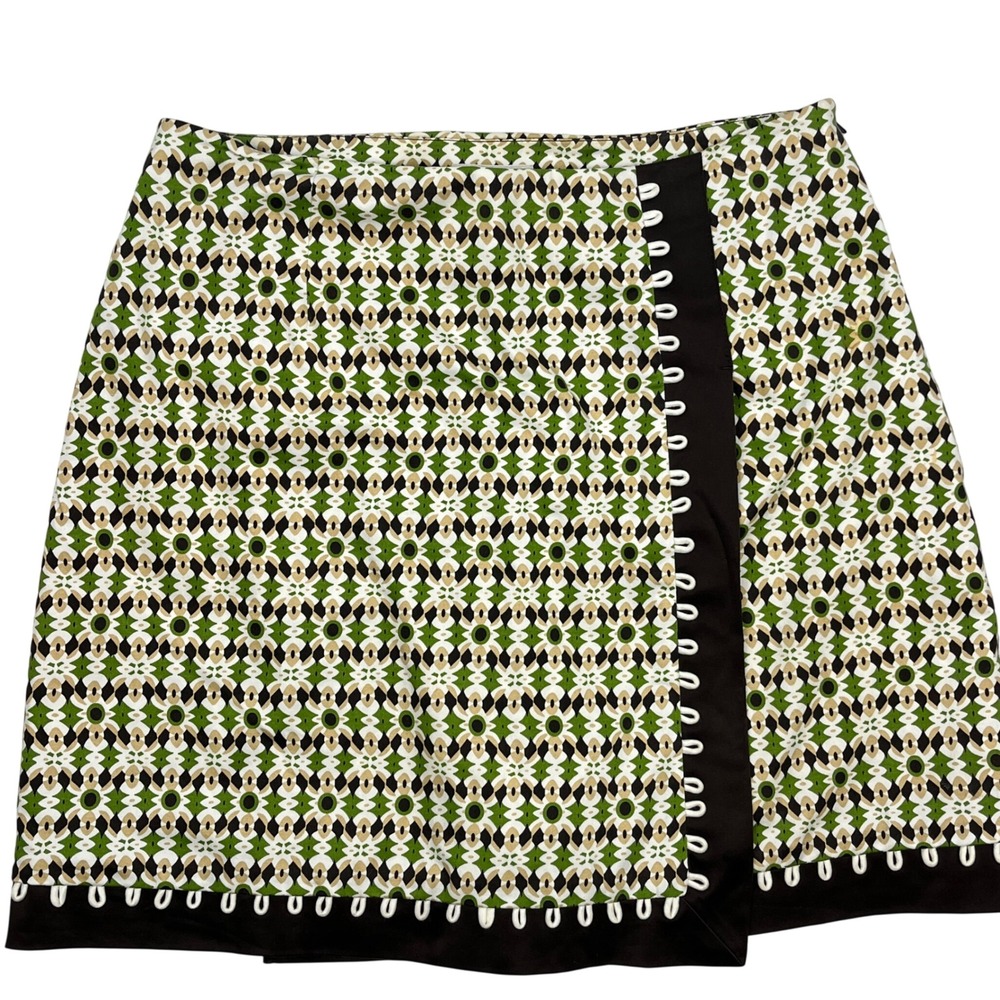 Vintage Harold's Geometric Faux Wrap Mini Skort Green Brown Size 10 Retro Style